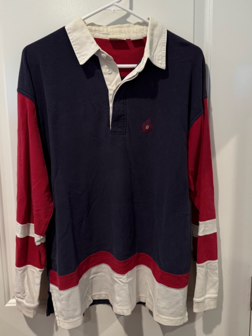 Vintage 90’s Bugle Boy Navy, Red and White Colorblock Rugby Shirt